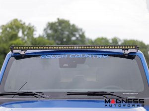 Ford Bronco Light Upgrade - Windshield Light Bar Kit - Rough Country - 50" Single Row LED - Black Series Ford Bronco Light Upgrade - Windshield Light Bar Kit - Rough Country - 50" Single Row LED - Black Series